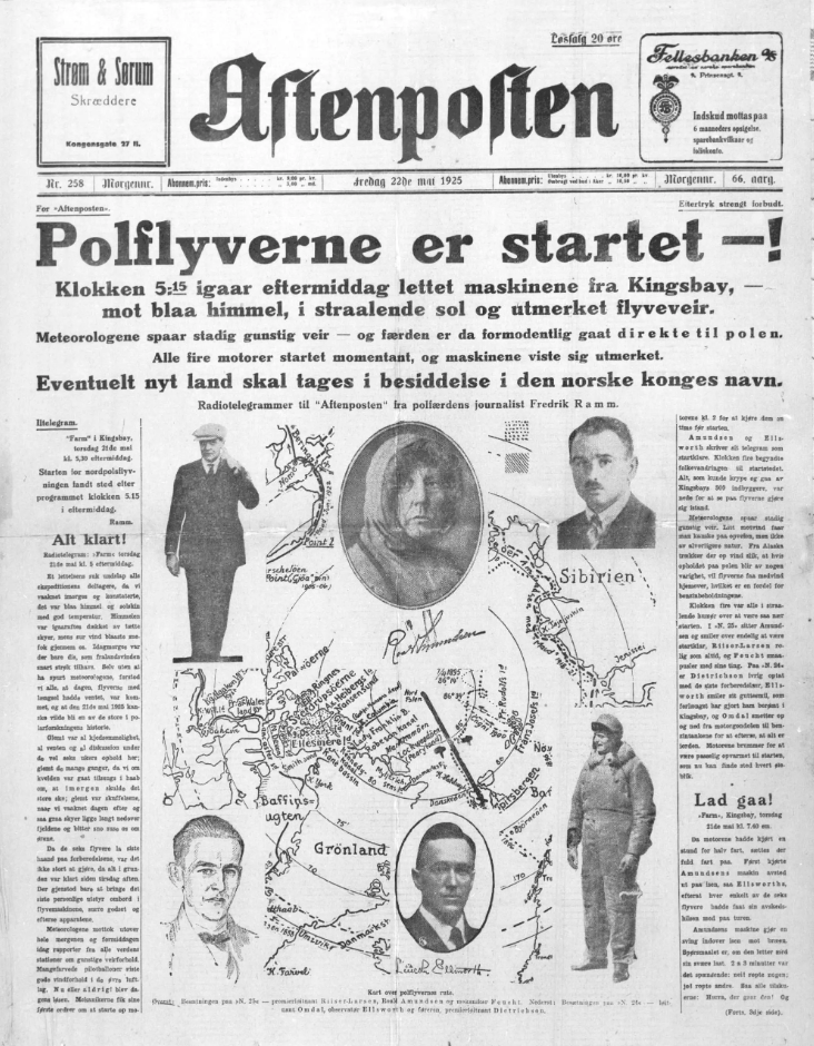 Aftenposten 1925. Polflyverne er startet. Digitalt Museum (u.å) Aftenposten 1925. Polflyverne er startet